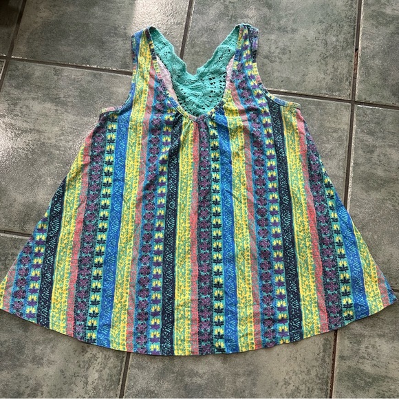 VTG Y2K Bright Colorful Striped Patterned Hippie Boho Crochet Lace Knit Cami - Picture 1 of 5